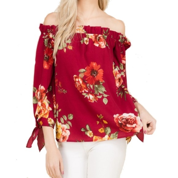 FLOWER PRINT OFF SHOULDER TOP - Picture 4 of 8
